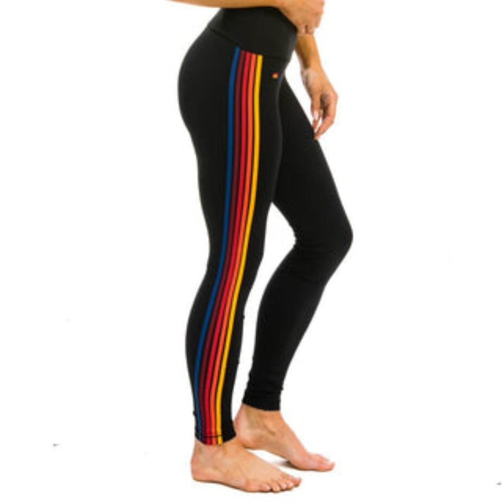 Aviator Nation rainbow stripe Black Hi-Rise Legging - M